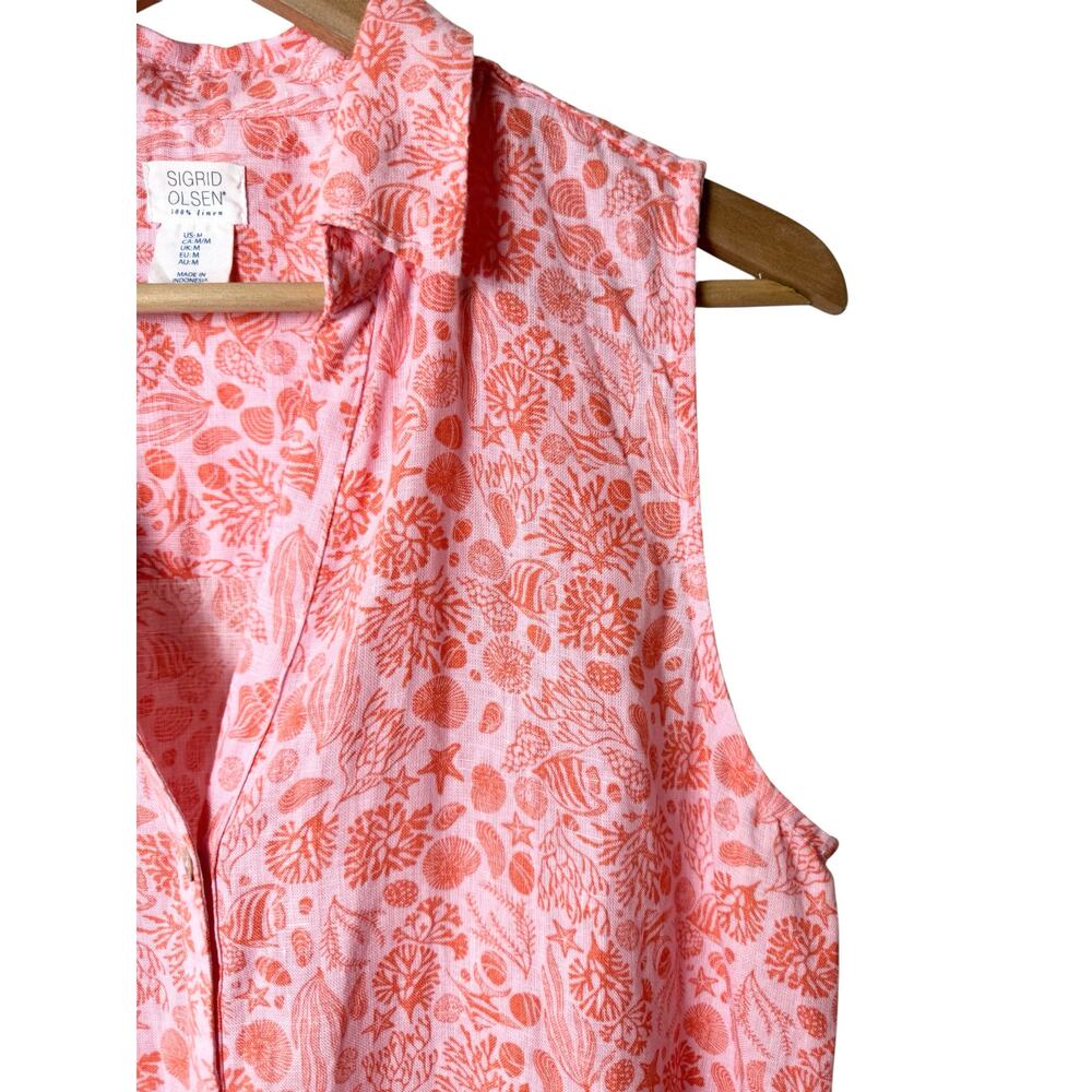 Sigrid Olsen Sleeveless Button-Up Peach / Pink Li… - image 5